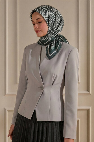 Gri Zebra Desen Kristal Eşarp