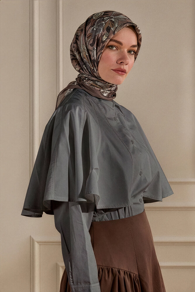 Gül Vintage Flora Desen Kraş Eşarp - 1