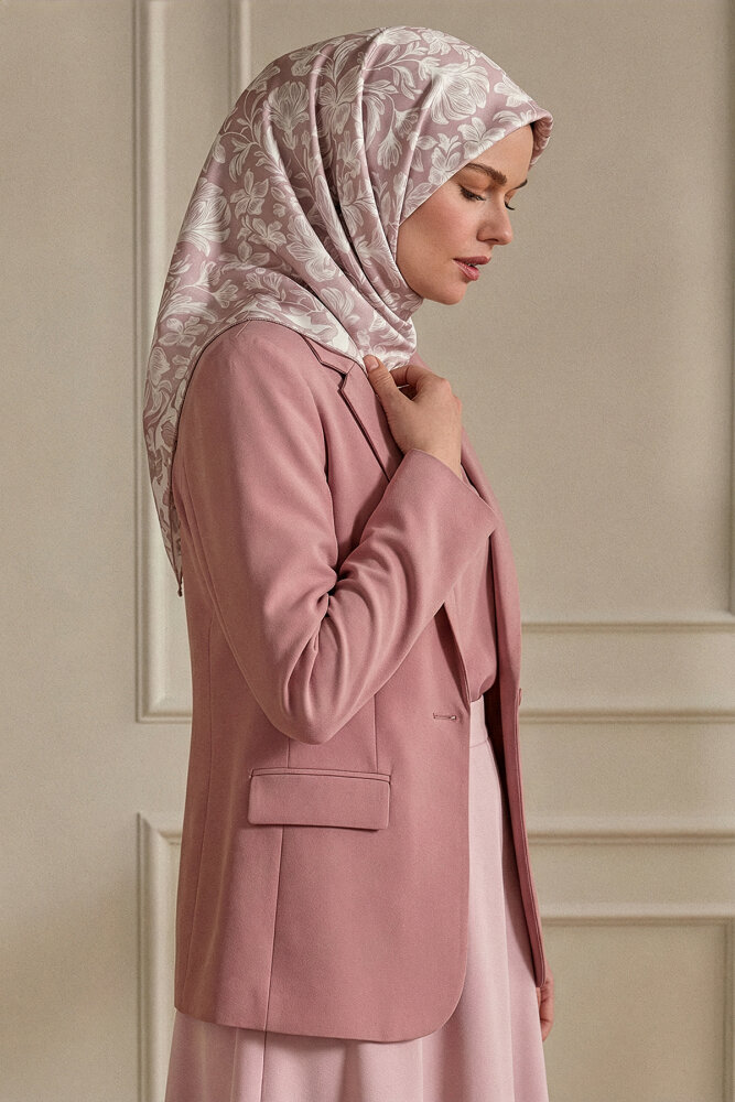 Gül Zambak Desen Natural Eşarp - 1