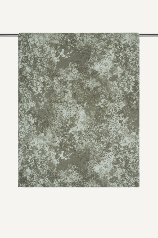 Haki Etnik Dantel Desen Rami Şal - 1