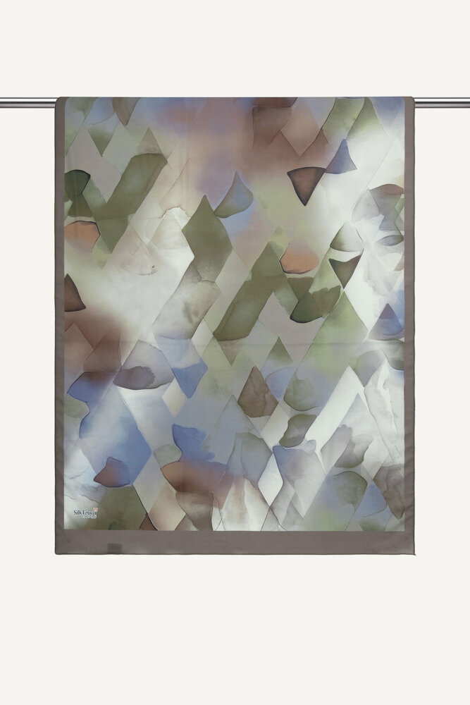 Haki Kristal Işıltı Desenli Fransız İpeği Şal - 2