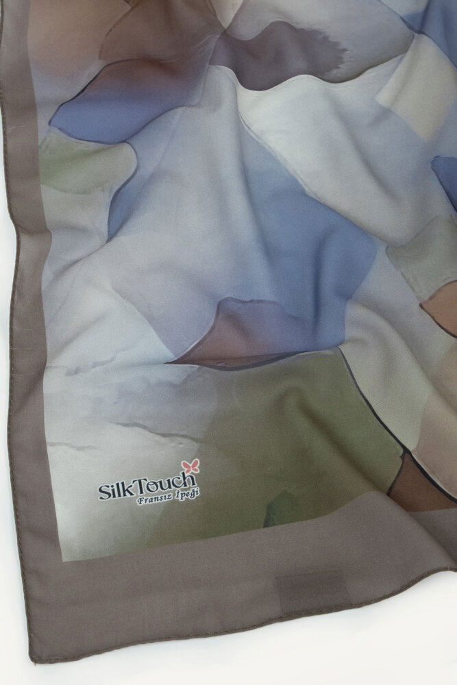 Haki Kristal Işıltı Desenli Fransız İpeği Şal - 3