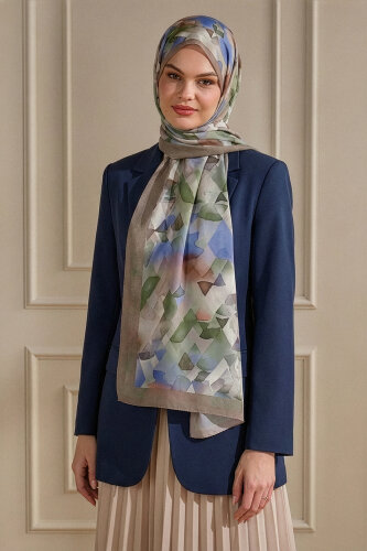 Haki Kristal Işıltı Desenli Fransız İpeği Şal