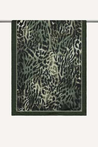 Haki Leopar Desenli Müslin Şal