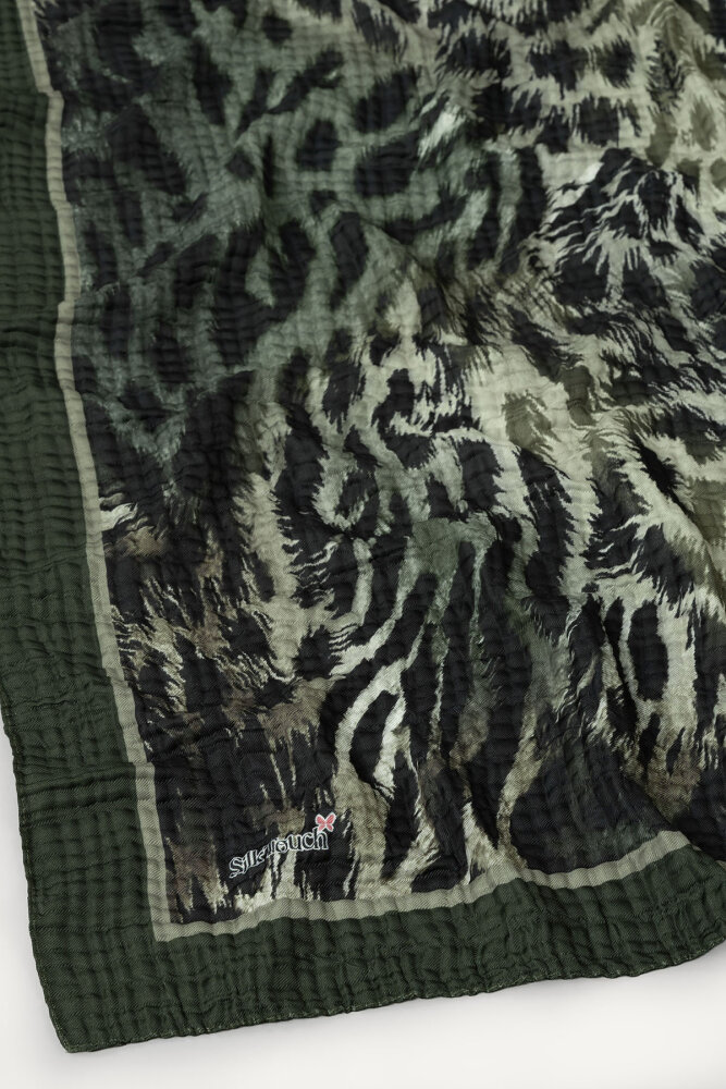 Haki Leopar Desenli Müslin Şal - 2