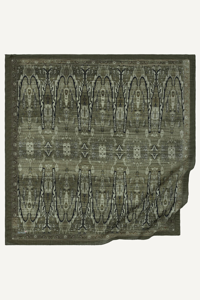 Haki Miras Desenli Müslin Eşarp - 2