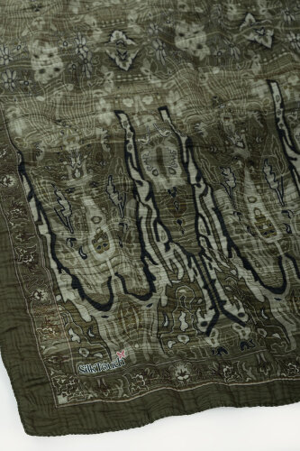 Haki Miras Desenli Müslin Eşarp - 3