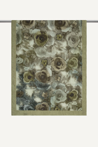 Haki Suluboya Gül Desenli Kraş Şal