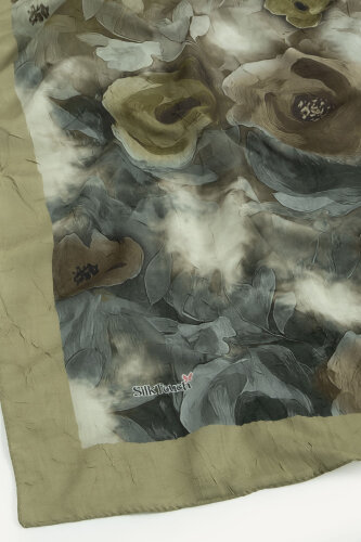 Haki Suluboya Gül Desenli Kraş Şal (1)