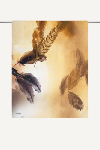 Hardal Kehribar Tüyü Desenli Fransız İpeği Şal (1)