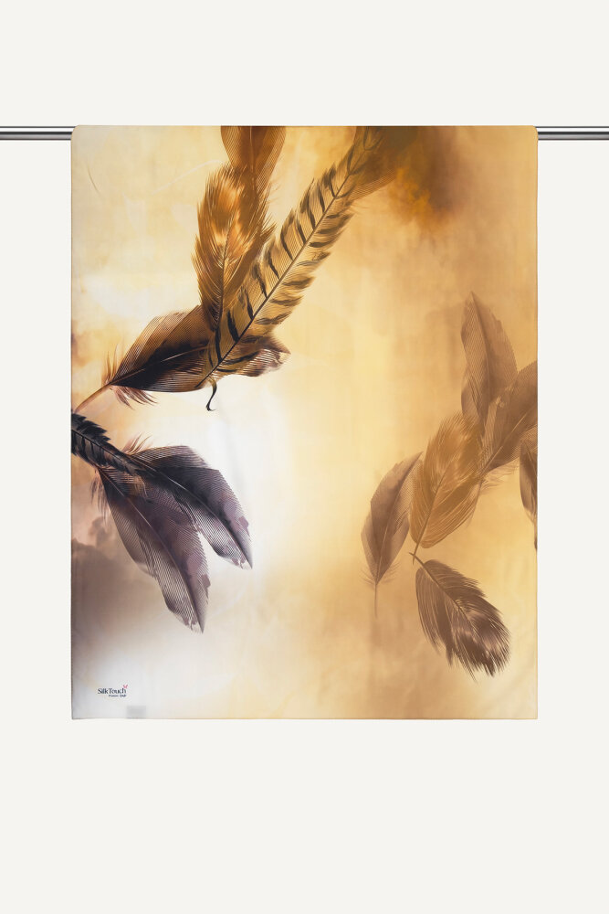 Hardal Kehribar Tüyü Desenli Fransız İpeği Şal - 2