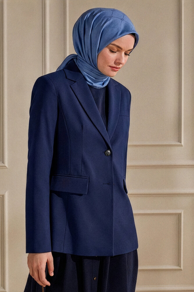 İndigo Monogram Desen Mercan Eşarp - 1