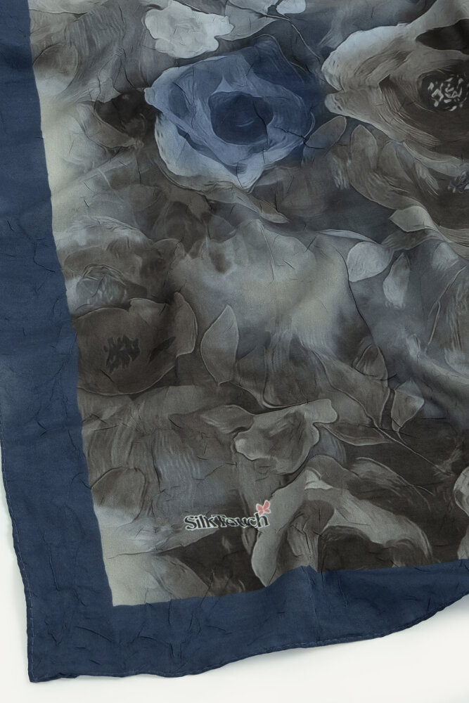 İndigo Suluboya Gül Desenli Kraş Şal - 2