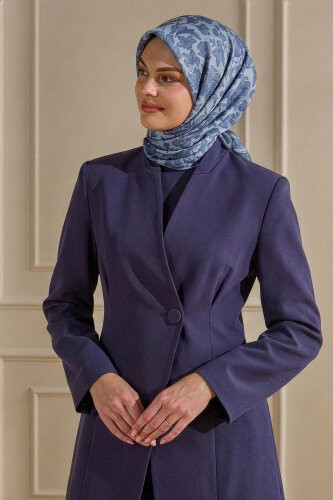 İndigo Zambak Desen Natural Eşarp