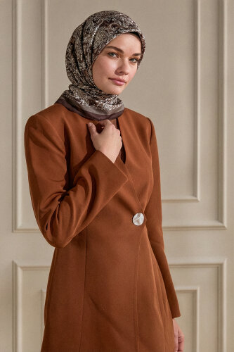 Kahve Etnik Desen Kristal Eşarp