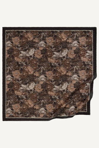 Kahve  Gece Çiçeği Desenli Müslin Eşarp (1)