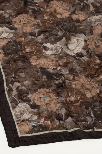 Kahve  Gece Çiçeği Desenli Müslin Eşarp - 3