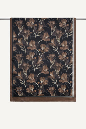 Kahve Lale Desenli İdol Vual Şal (1)