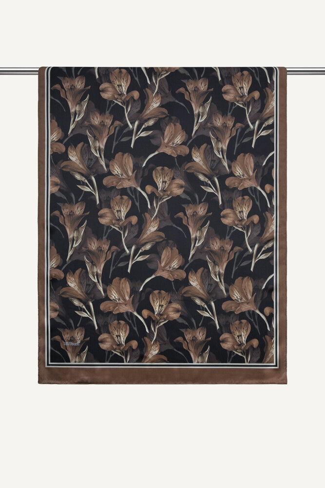 Kahve Lale Desenli İdol Vual Şal - 2