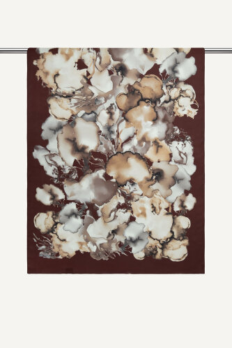 Kahve Mermer Bulutu Desenli Fransız İpeği Şal (1)