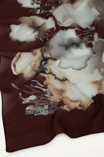 Kahve Mermer Bulutu Desenli Fransız İpeği Şal - 3