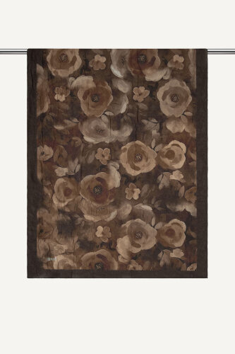 Kahve Suluboya Gül Desenli Kraş Şal