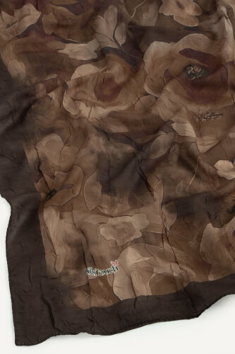 Kahve Suluboya Gül Desenli Kraş Şal (1)