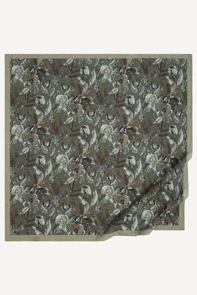 Kahve Vintage Flora Desen Kraş Eşarp - 2