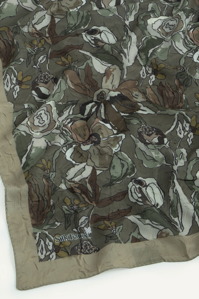 Kahve Vintage Flora Desen Kraş Eşarp - 3