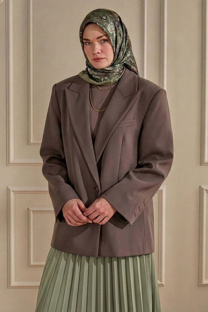 Kahve Vintage Flora Desen Kraş Eşarp - 1