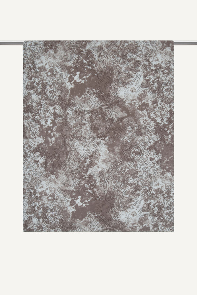 Kahverengi Etnik Dantel Desen Rami Şal - 1