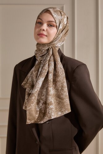 Kestane Rengi Etnik Dantel Desen Rami Şal