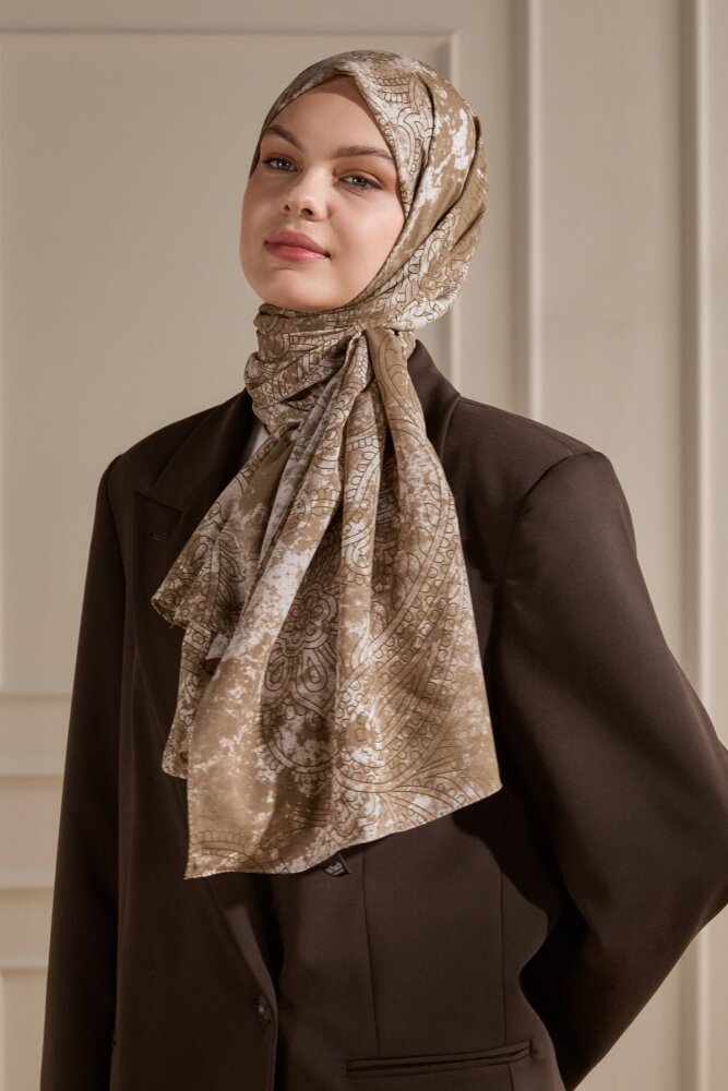 Kestane Rengi Etnik Dantel Desen Rami Şal - 1