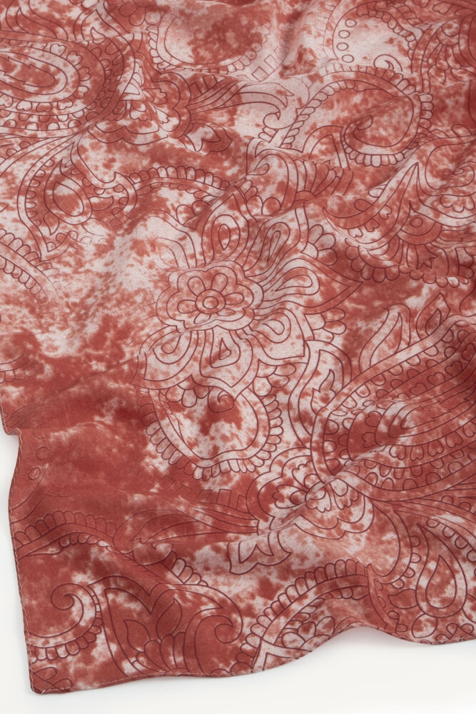 Kırmızı Etnik Dantel Desen Rami Şal - 2