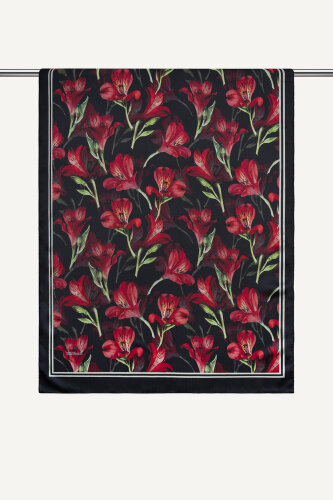 Kırmızı Lale Desenli İdol Vual Şal (1)