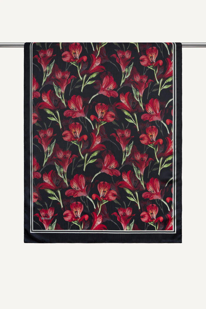 Kırmızı Lale Desenli İdol Vual Şal - 2