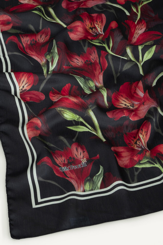 Kırmızı Lale Desenli İdol Vual Şal - 3