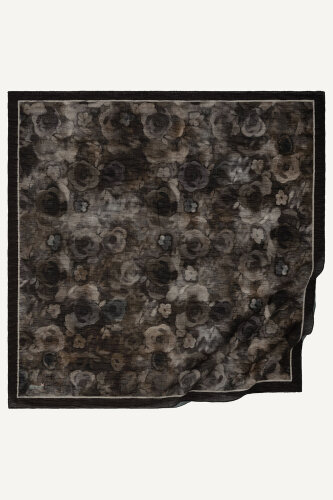 Koyu Vizon Nostaljik Gül Desenli Müslin Eşarp (1)