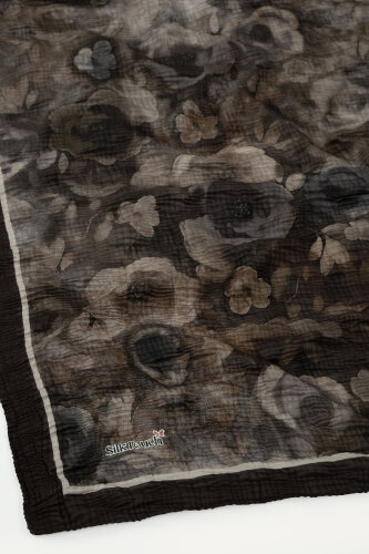 Koyu Vizon Nostaljik Gül Desenli Müslin Eşarp - 3