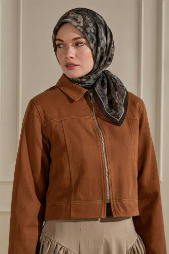 Koyu Vizon Nostaljik Gül Desenli Müslin Eşarp