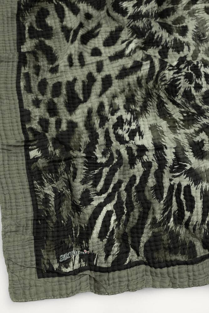 Kül Leopar Desenli Müslin Şal - 2