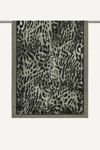 Kül Leopar Desenli Müslin Şal