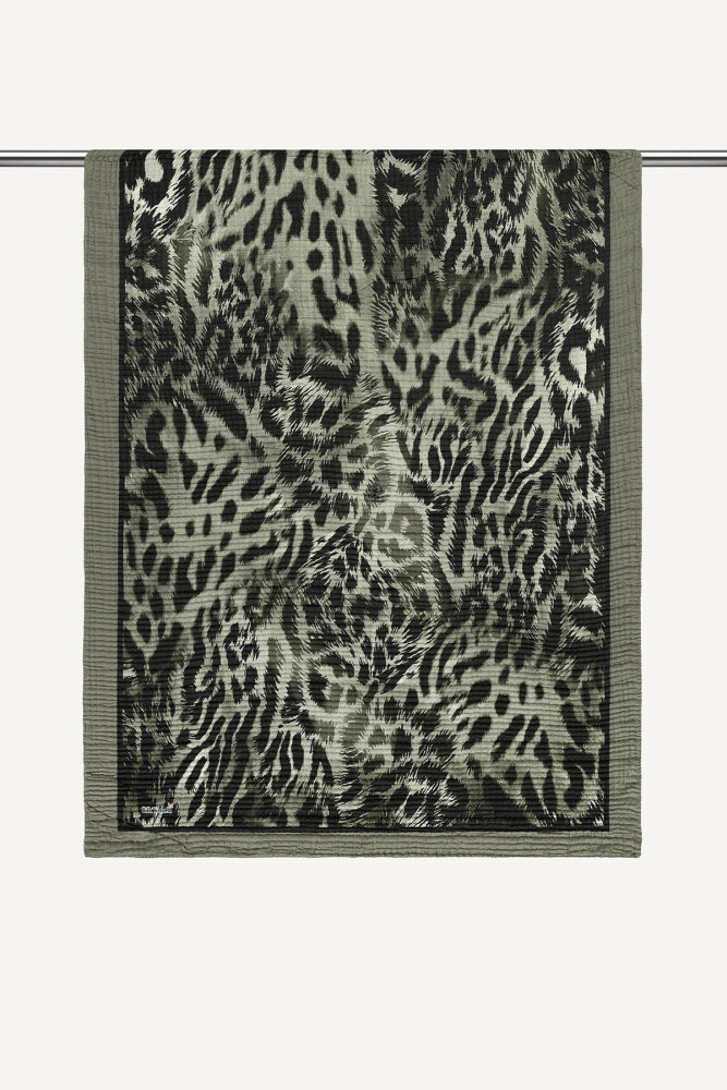 Kül Leopar Desenli Müslin Şal - 1