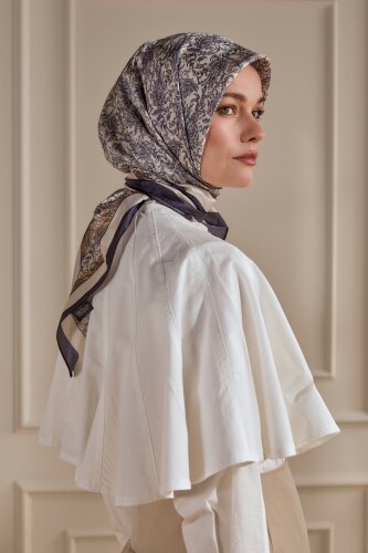 Lacivert Asalet Motifi Desen Kristal Eşarp