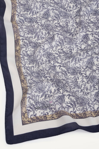 Lacivert Asalet Motifi Desen Kristal Eşarp - 3