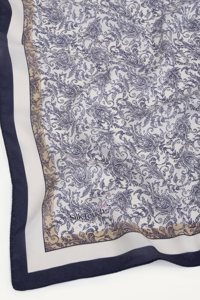 Lacivert Asalet Motifi Desen Kristal Eşarp - 3