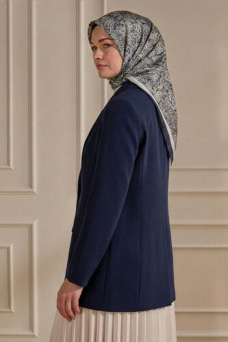 Lacivert-Beyaz Etnik Desen Kristal Eşarp