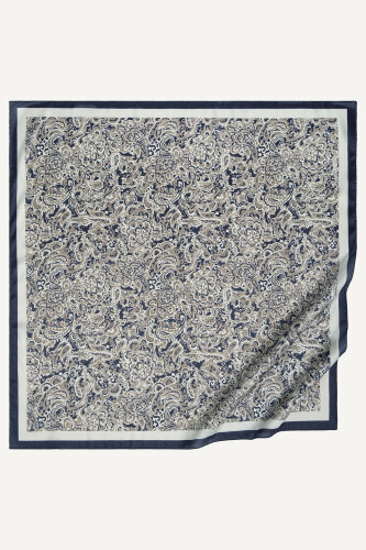 Lacivert-Beyaz Etnik Desen Kristal Eşarp (1)