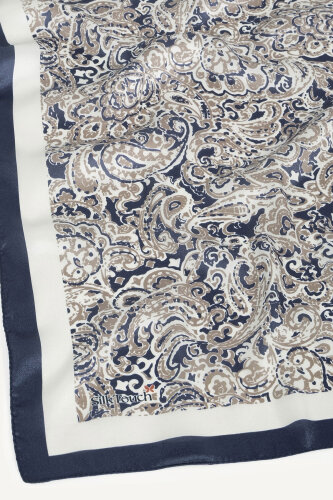 Lacivert-Beyaz Etnik Desen Kristal Eşarp - 3