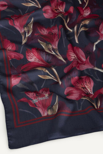 Lacivert-Bordo Lale Desenli İdol Vual Şal (1)